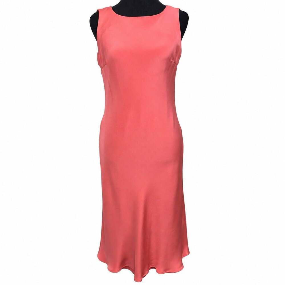 Talbots Pure Silk Dress Size 4 Coral Pink Sleeveless Midi A-Line Lined